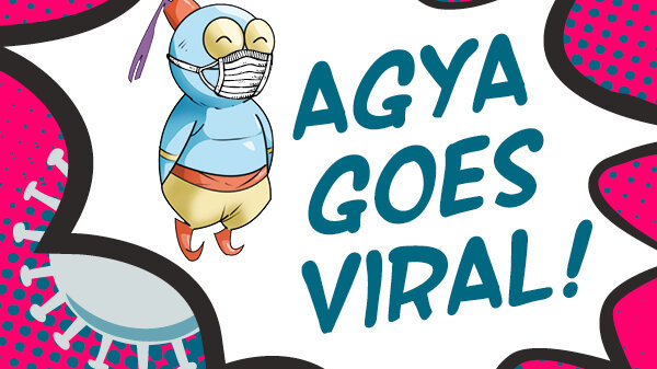 Animation AGYA Science Djinn on the left and Text on the right "AGYA GOES VIRAL"