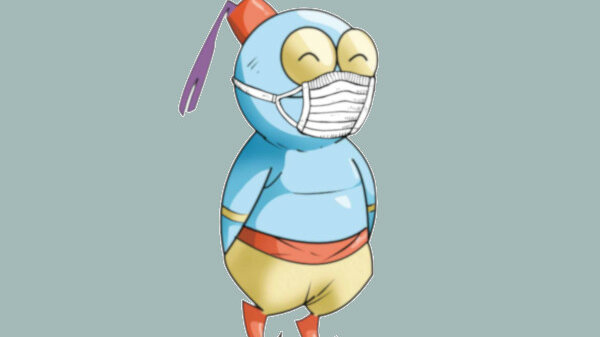 Animation AGYA Science Djinn wearing a face mask