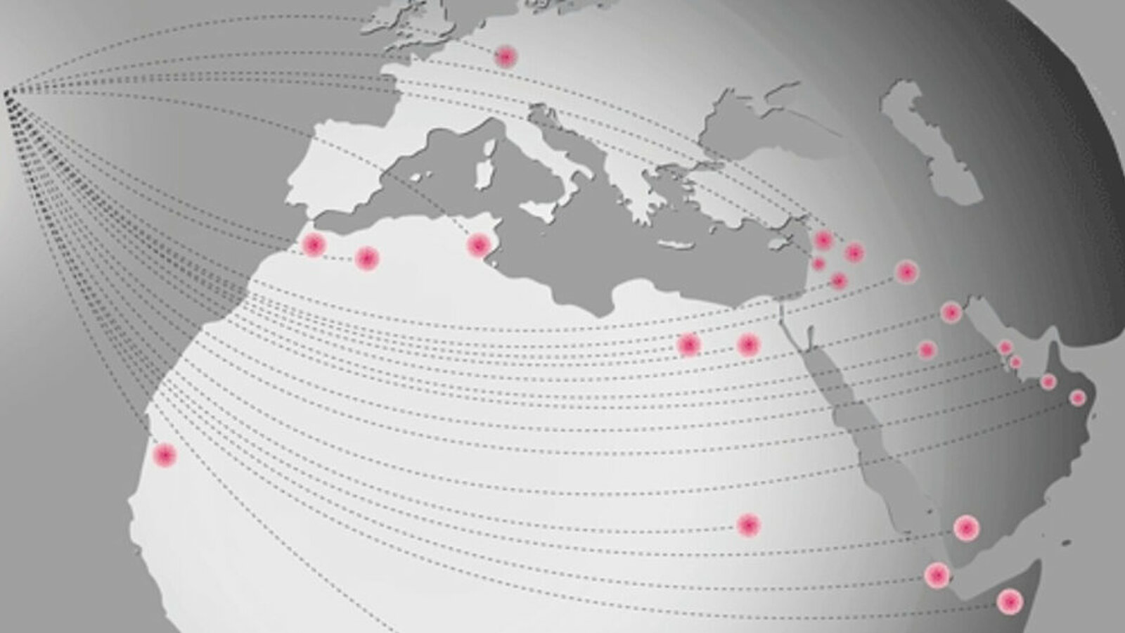 Map of AGYA network showing Europe, the Middle East, and North Africa with pink dots